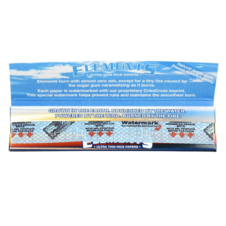 Elements Ultra Thin Rice Rolling Papers | Kingsize Slim | Booklet Inside View