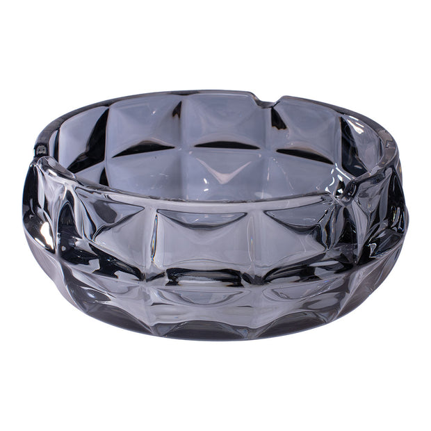 Exquisite Faceted Glass Ashtray | Gray | Side View