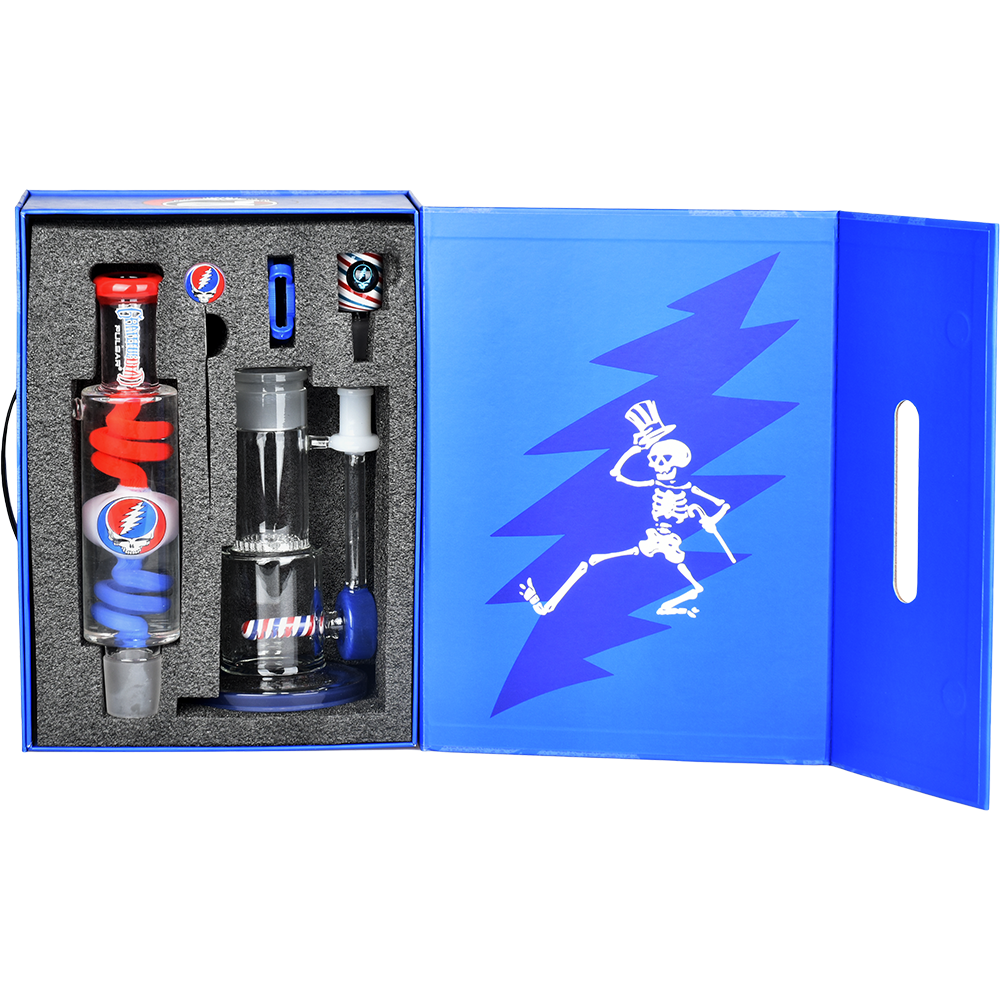 Grateful Dead x Pulsar 10 Year Flood Glycerin Stacker Bong Set | Packaging |  Open View