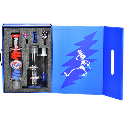 Grateful Dead x Pulsar 10 Year Flood Glycerin Stacker Bong Set | Packaging |  Open View
