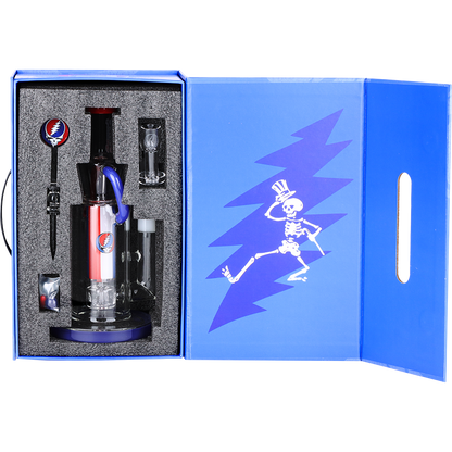 Grateful Dead x Pulsar Cascade Waterfall Recycler Dab Rig Set | Luxury Gift Box Packaging Open View