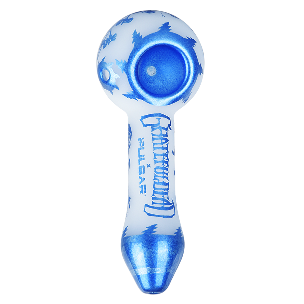Grateful Dead x Pulsar Etched Spoon Pipe | Blue Sky Dancing Skellies | Top View