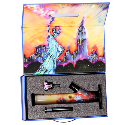 Grateful Dead x Pulsar Inside Print Straight Tube Bong | Freedom's Torch | Packaging Open View