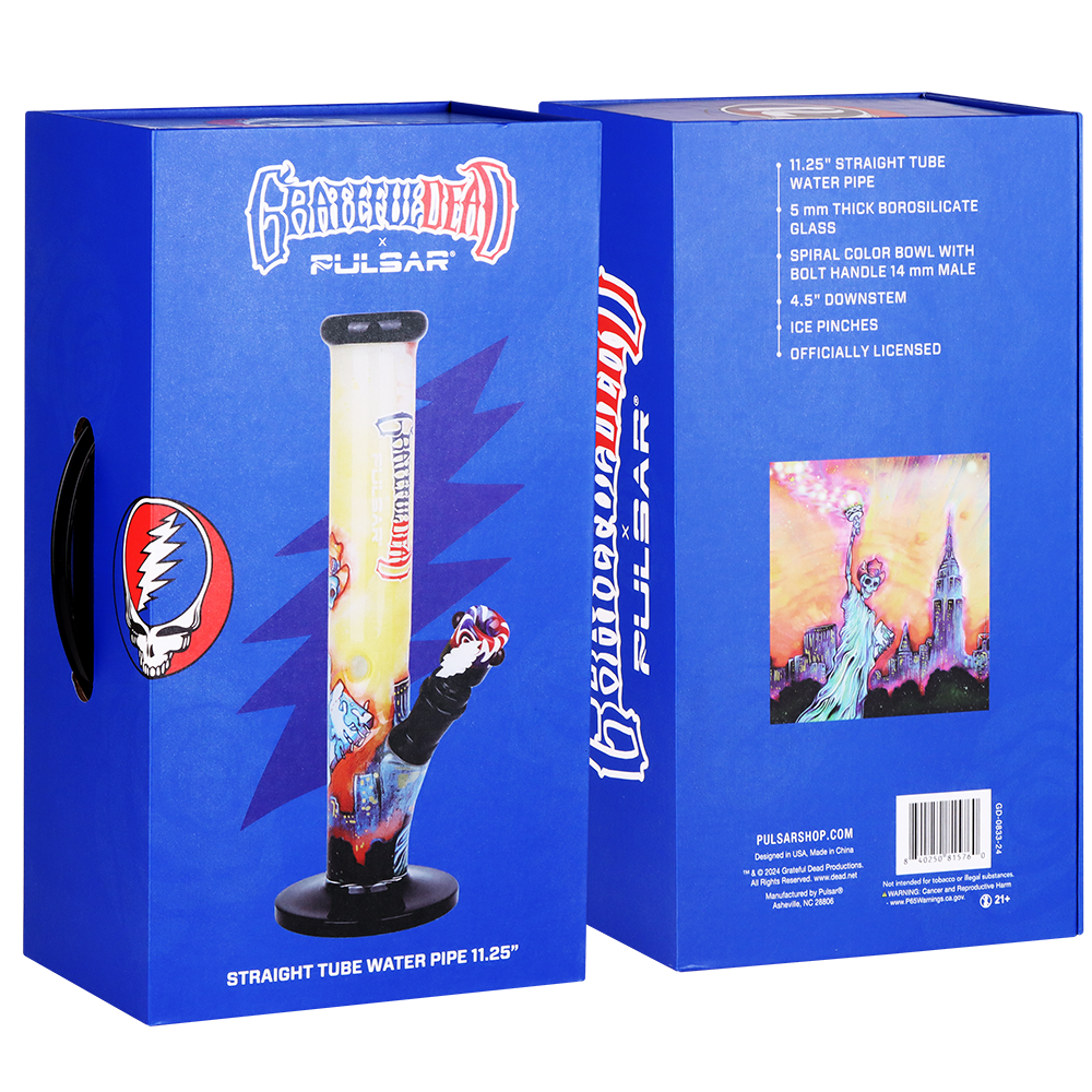 Grateful Dead x Pulsar Inside Print Straight Tube Bong | Freedom's Torch | Gift Box Packaging