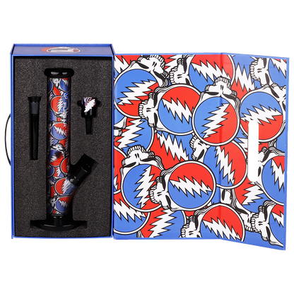 Grateful Dead x Pulsar Inside Print Straight Tube Bong | Stealie Collage | Packaging Open View