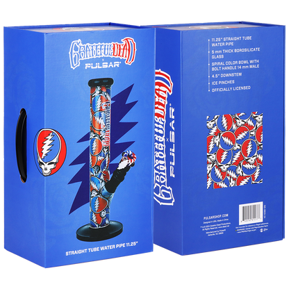 Grateful Dead x Pulsar Inside Print Straight Tube Bong | Stealie Collage | Packaging Front & Back View