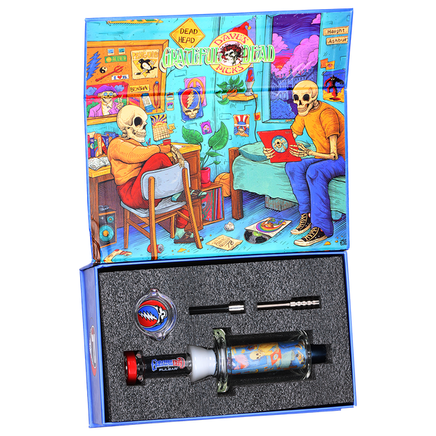 Grateful Dead x Pulsar Inside Print Vapor Vessel & Dab Dish | Deadhead Dorm | Packaging Open View