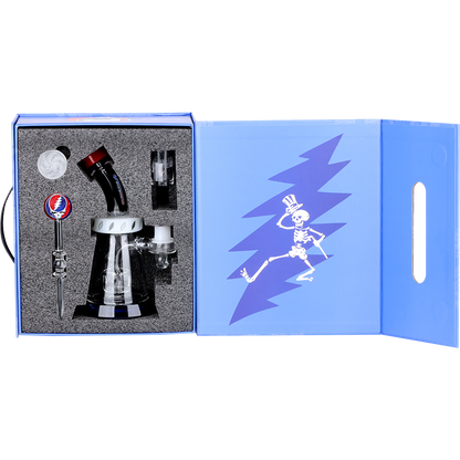 Grateful Dead x Pulsar Lightning Bell Dab Rig Set | Gift Box Packaging | Open View