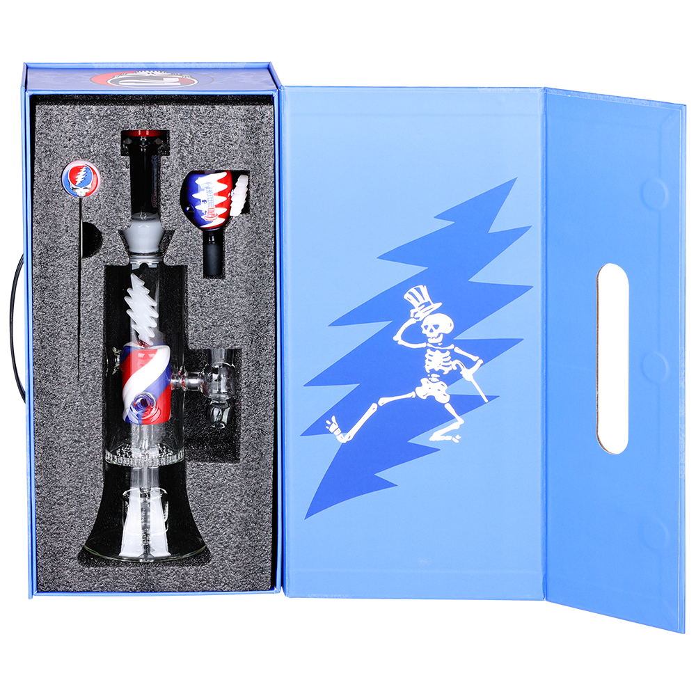 Grateful Dead x Pulsar Lightning Bolt Bong Set | Gift Box Packaging | Open View