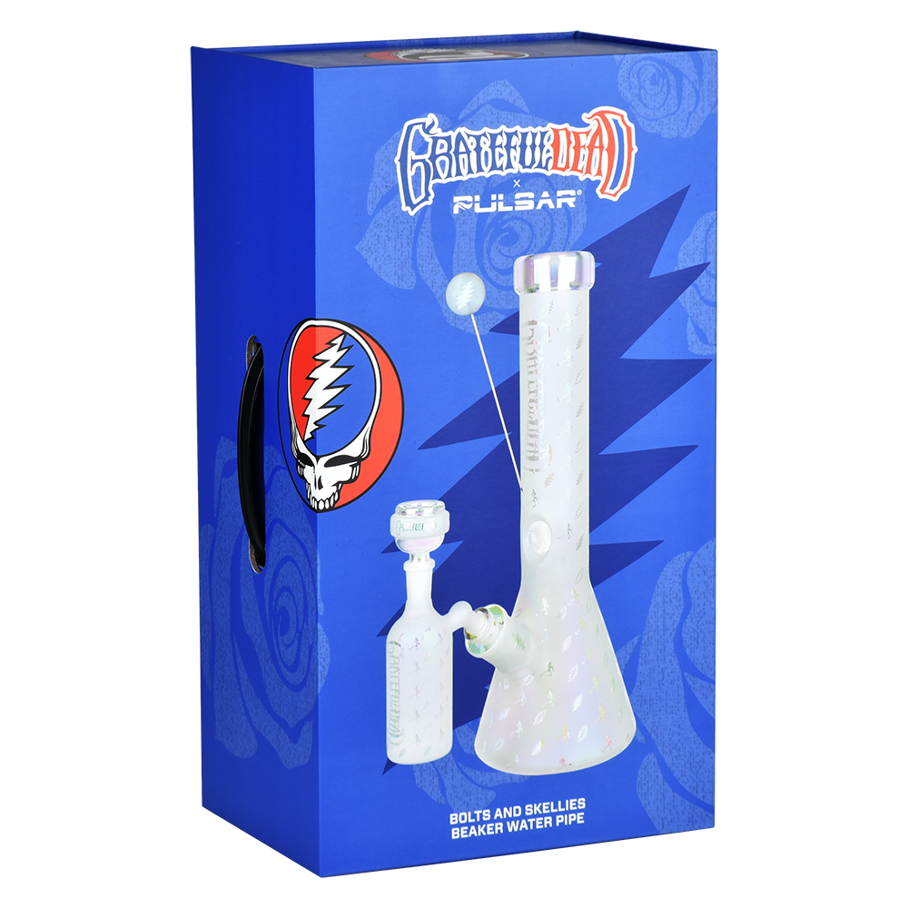 Grateful Dead x Pulsar Lightning Skellies Beaker Bong Set | Clear | Packaging