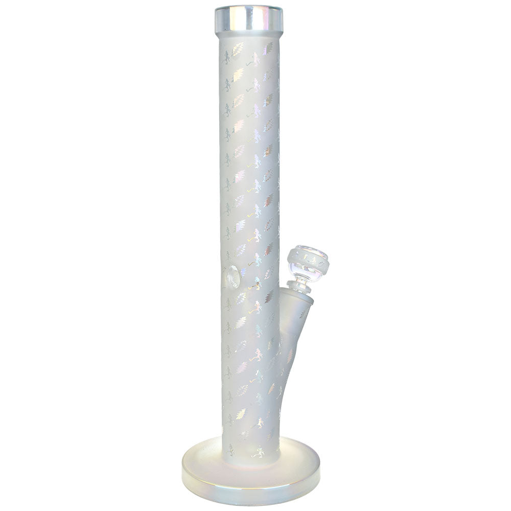 Grateful Dead x Pulsar Lightning Skellies Straight Tube Bong | White | Back View