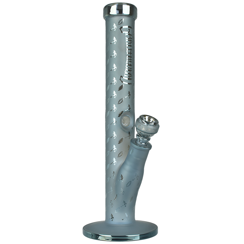 Grateful Dead x Pulsar Lightning Skellies Straight Tube Bong | Blue | Front View