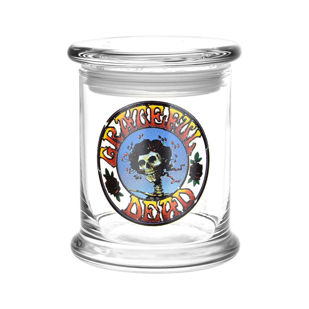 Grateful Dead Jar & Tray Bundle | Clear Pop Top Stash Jar | Skull and Roses Circle