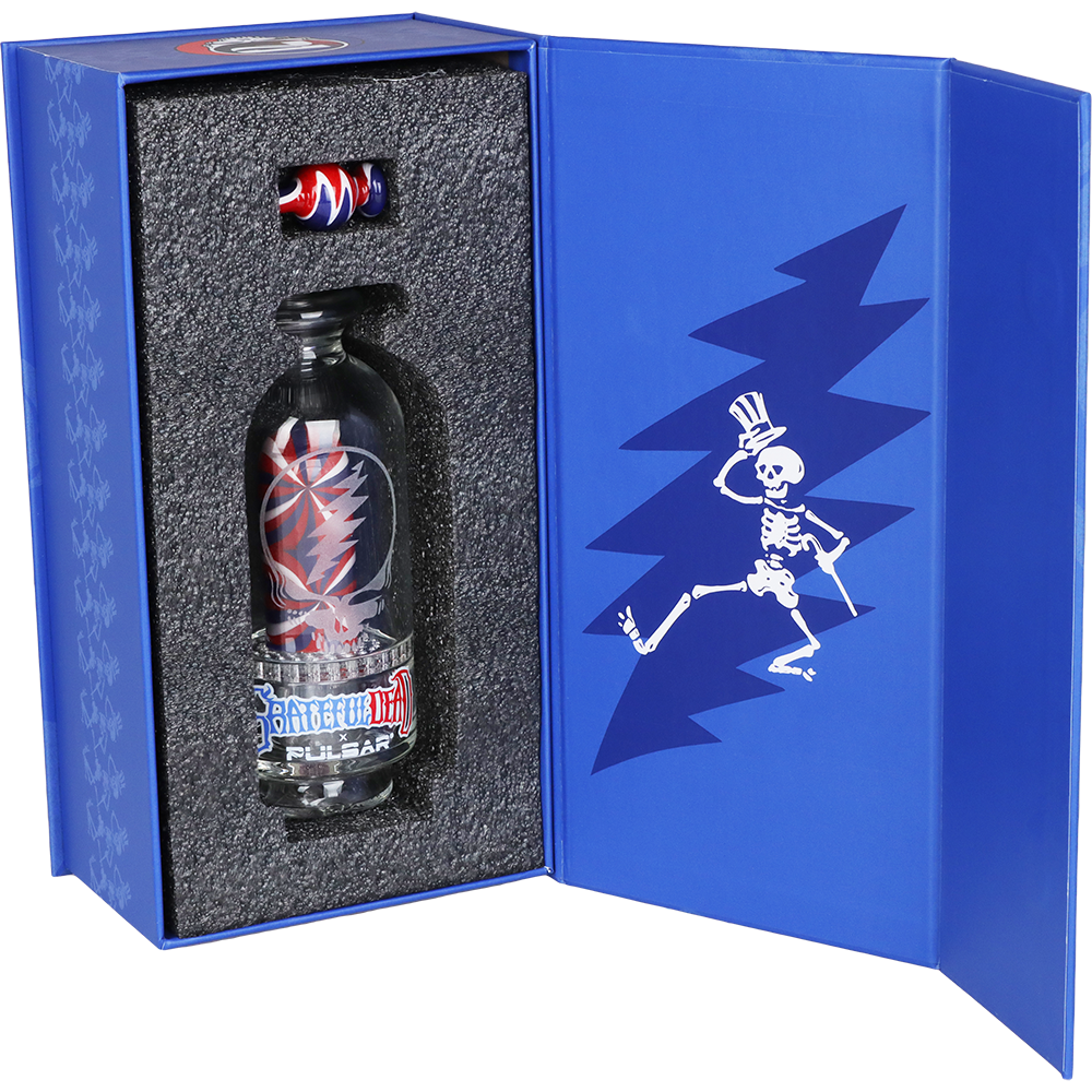 Grateful Dead x Pulsar Sandblasted Stealie Rig Set for Puffco Peak Series | Packaging Open View