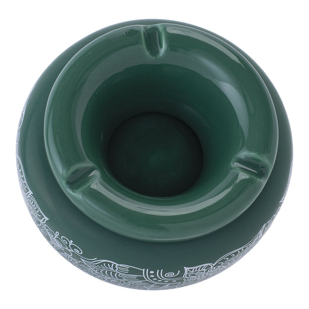 Moroccan Ceramic Ashtray | Floral Green | Top View