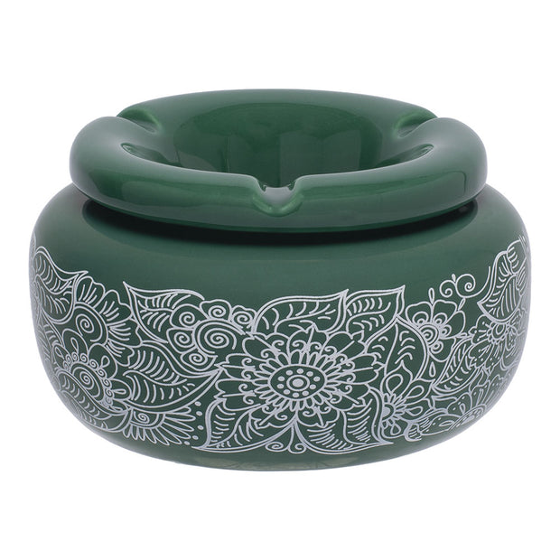 Moroccan Ceramic Ashtray | Floral Green | Side View