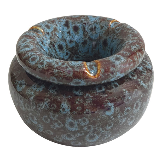 Moroccan Ceramic Ashtray | Reactive Blue | Side View