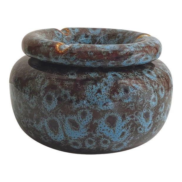 Moroccan Ceramic Ashtray | Reactive Blue | Side View