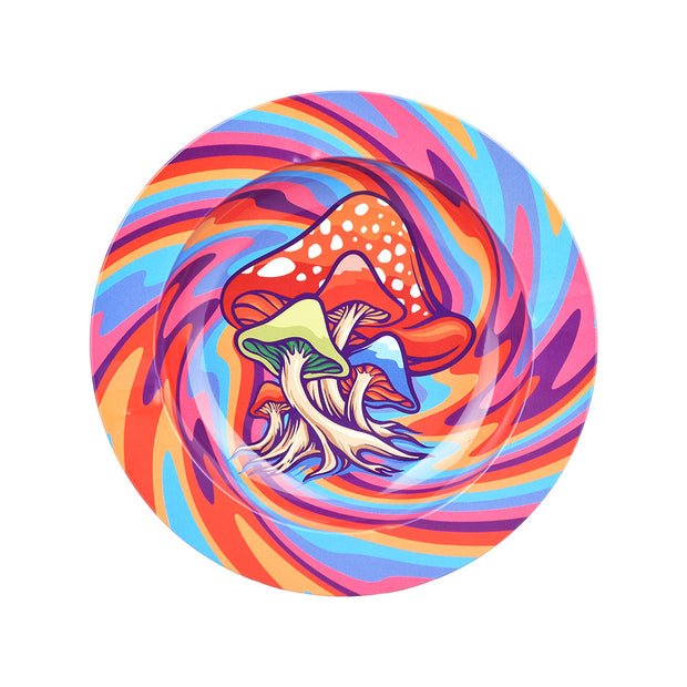 Mushroom Rainbow Swirl Round Metal Ashtray