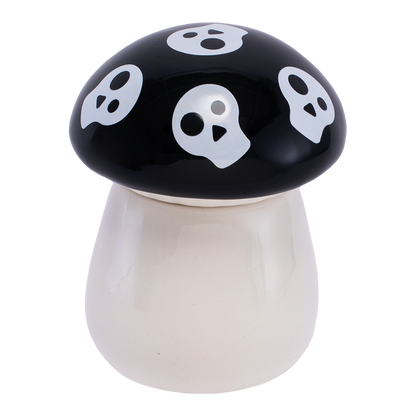 Mushroom Skull Ceramic Stash Jar | Back View