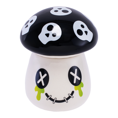 Mushroom Skull Ceramic Stash Jar | Front View