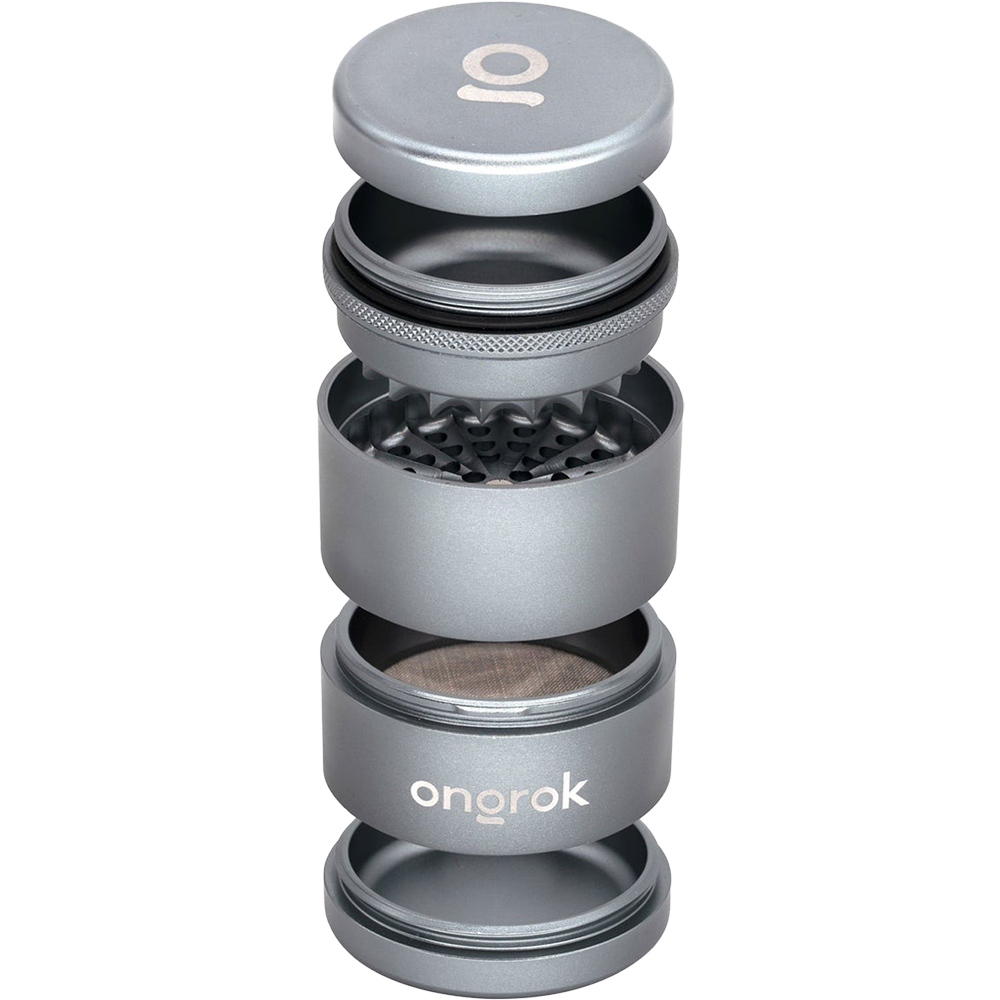 ONGROK Flower Petal Toothless Grinder | 2.5" | Silver | Exploded View
