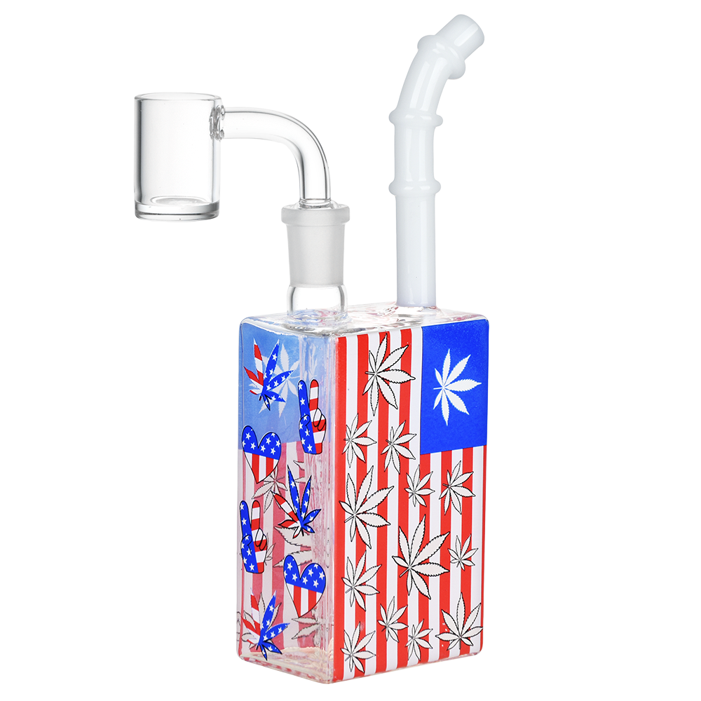 Patriotic Leaf Glow Juice Box Dab Rig | Frontal Side View