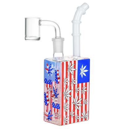 Patriotic Leaf Glow Juice Box Dab Rig | Frontal Side View