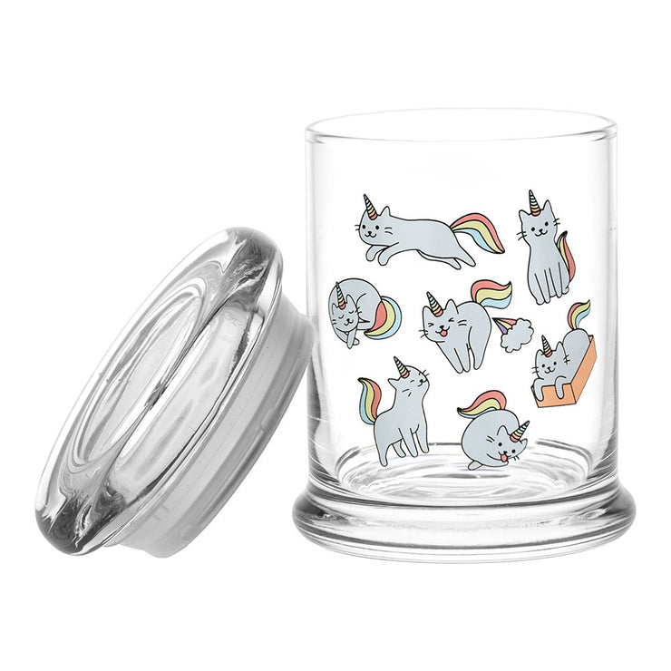 Complete Caticorns Bundle | Glass Stash Jar | Clear Pop Top Open View