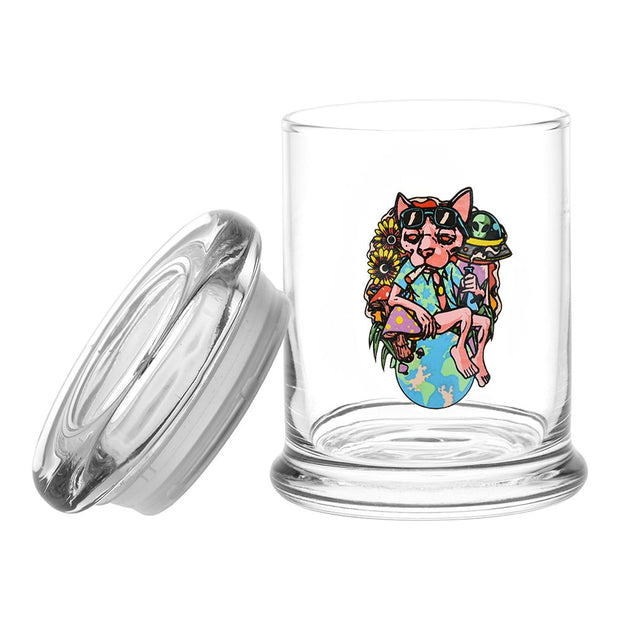 Complete Chill Cat Bundle | Glass Stash Jar | Clear Pop Top Open View