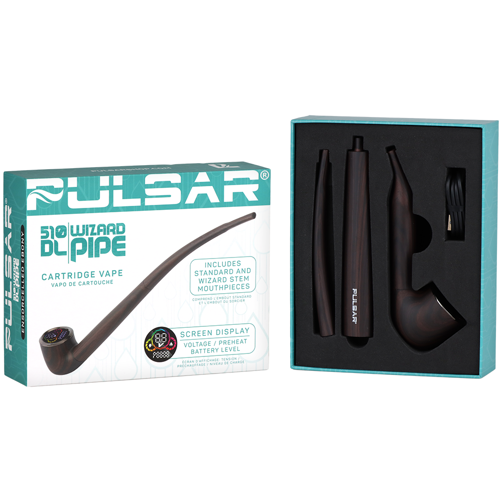 Pulsar 510 DL Wizard Pipe Auto-Draw Vape | Ensorcelled Ebony | Packaging & Contents