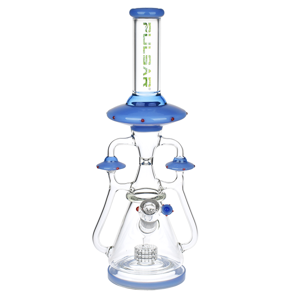 Pulsar Far-Out Visitors Recycler Bong | Blue | Front View