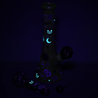 Pulsar Halloween Jamboree Beaker Herb Pipe Duo | Beaker Bong | Glow In The Dark Accents