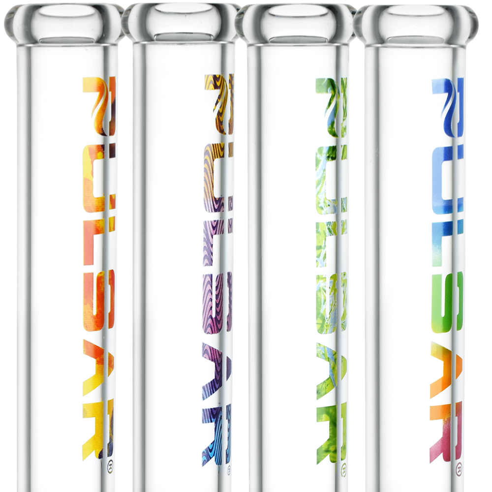 Pulsar Illustrated Logo Beaker Bong | Logo Close Up View
