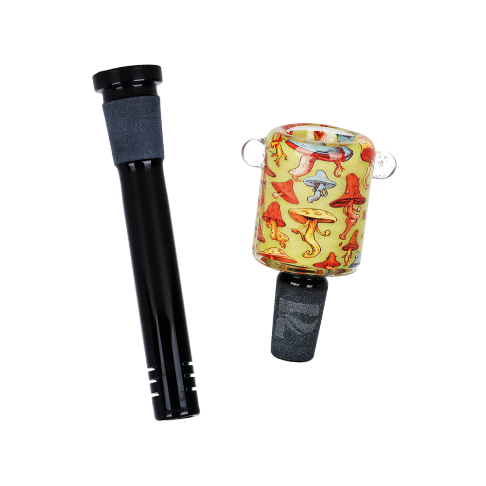 Pulsar Inside Print Straight Tube Bong | Dancing Shrooms | Downstem & Herb Slide