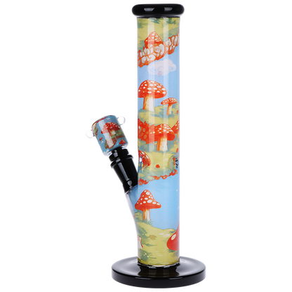 Pulsar Inside Print Straight Tube Bong | Floating Mushrooms | Back View