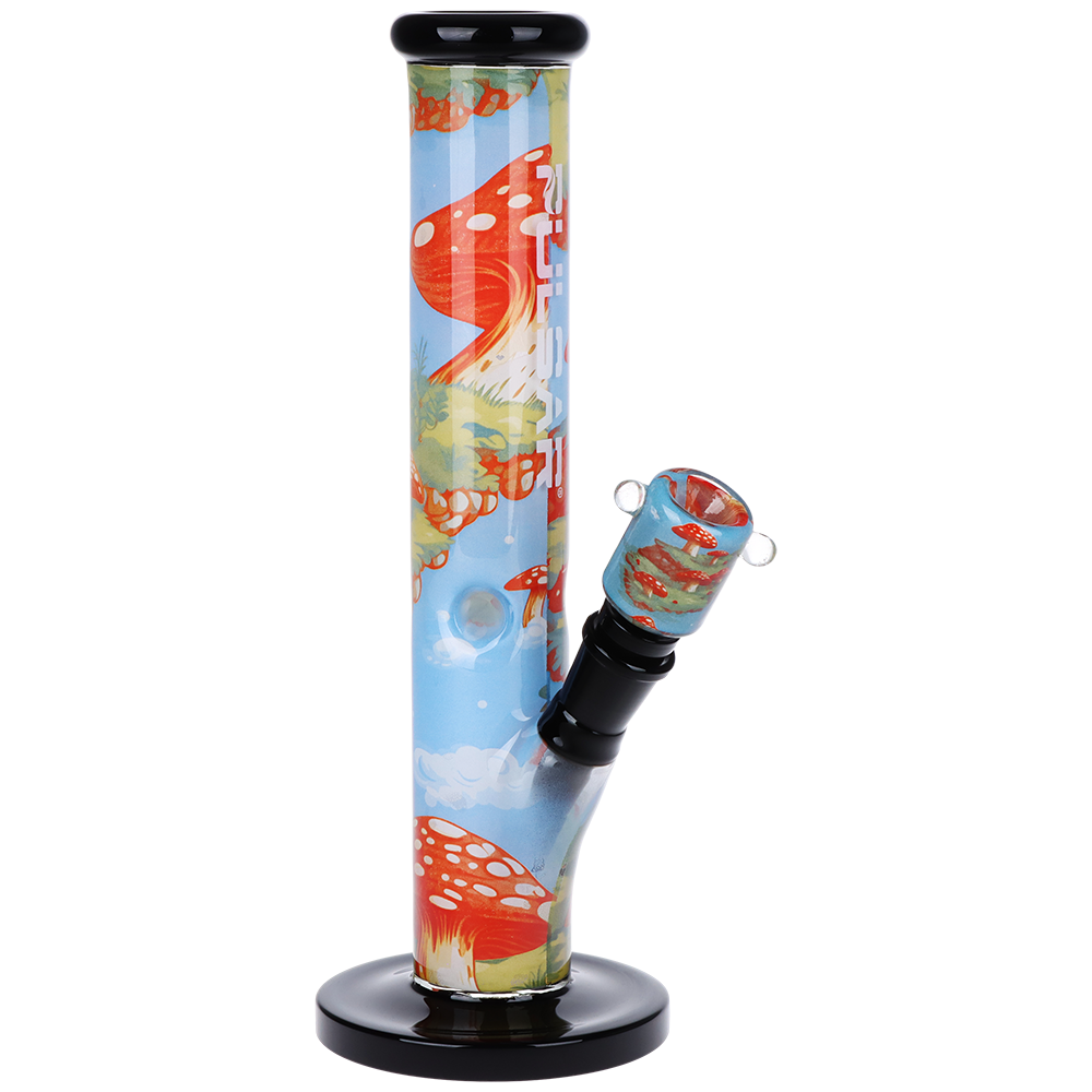 Pulsar Inside Print Straight Tube Bong | Floating Mushrooms | Front View