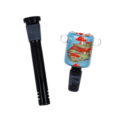 Pulsar Inside Print Straight Tube Bong | Floating Mushrooms | Matching Herb Slide & Slitted Downstem