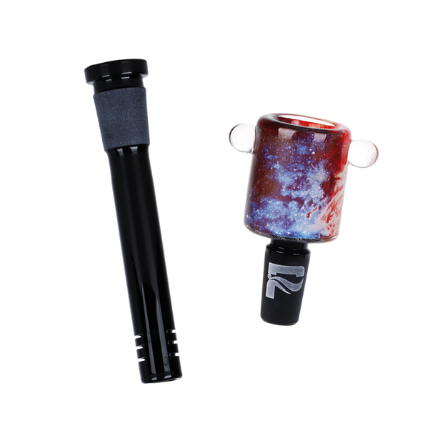 Pulsar Inside Print Straight Tube Bong | Nebular | Matching Herb Slide & Slitted Downstem