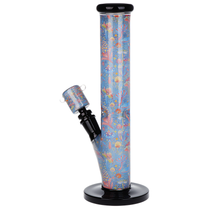 Pulsar Inside Print Straight Tube Bong | Neon Shrooms | Back View