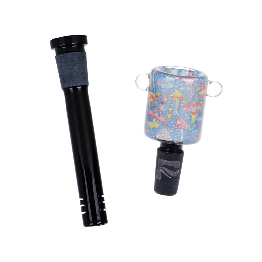 Pulsar Inside Print Straight Tube Bong | Neon Shrooms | Downstem & Herb Slide