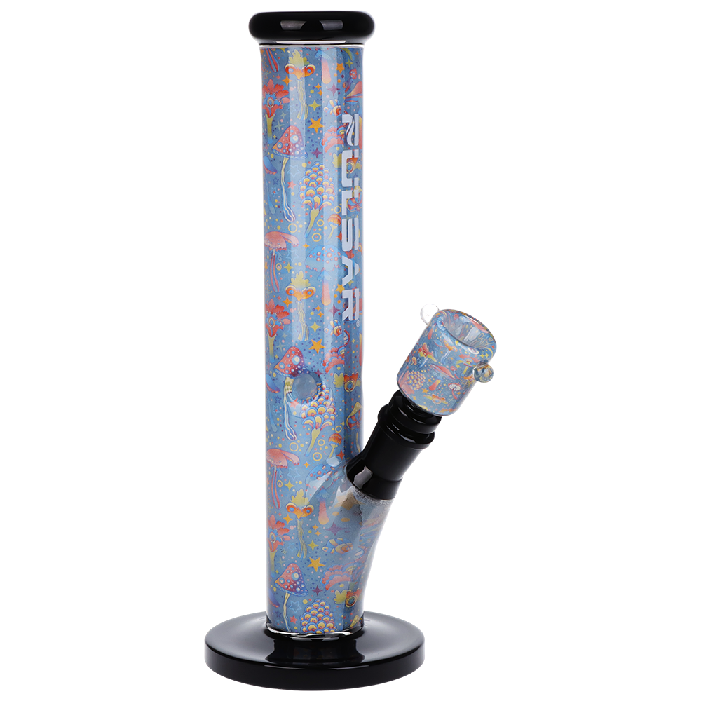 Pulsar Inside Print Straight Tube Bong | Neon Shrooms | Front View