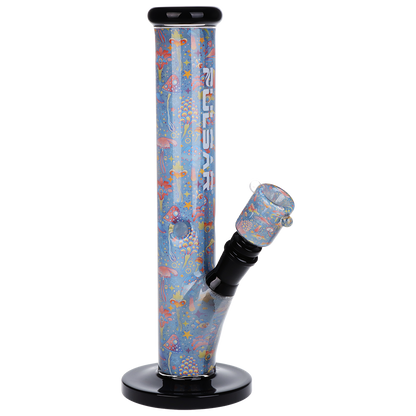 Pulsar Inside Print Straight Tube Bong | Neon Shrooms | Front View
