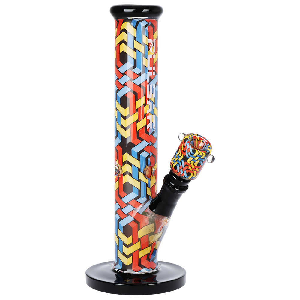 Pulsar Inside Print Straight Tube Bong | Wavy Weave | Front View