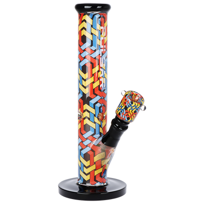 Pulsar Inside Print Straight Tube Bong | Wavy Weave | Front View