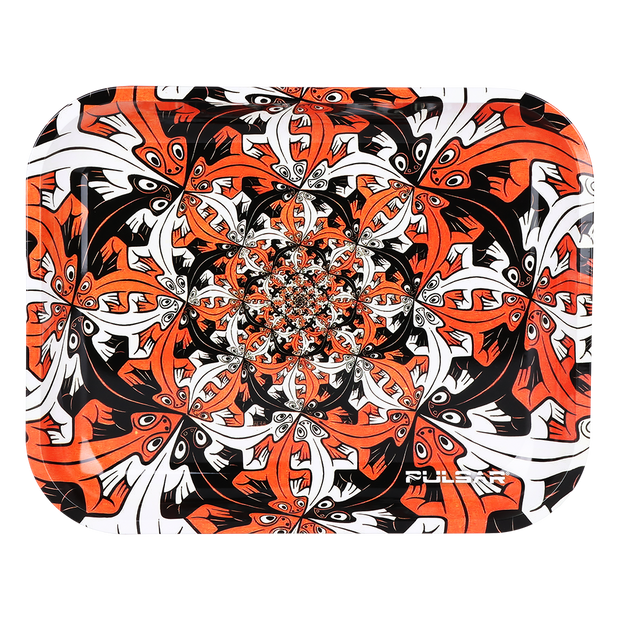 Pulsar Large Metal Rolling Tray | Interlocking Lizards | Front View