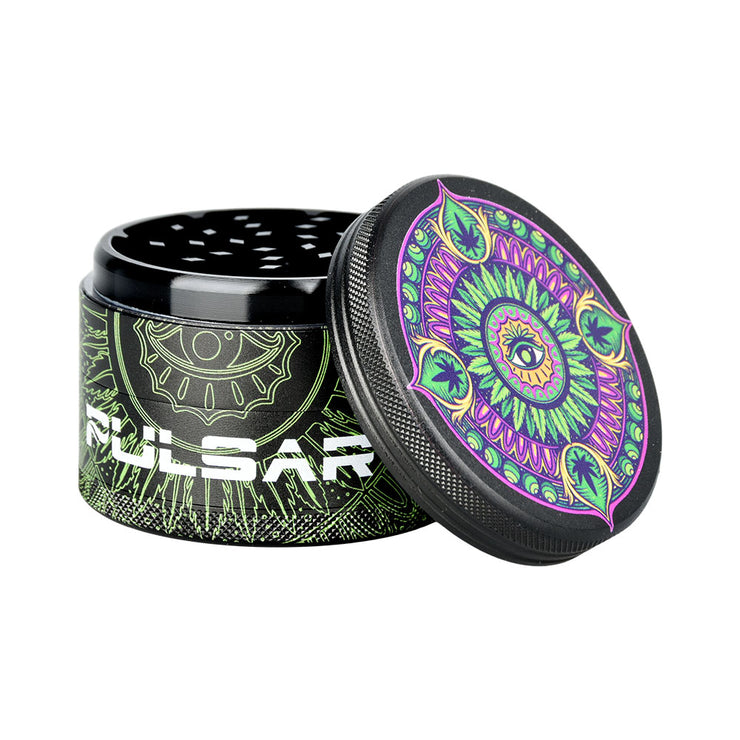 Pulsar Side Art Design Series Grinder | Hemp Mandala | Open View