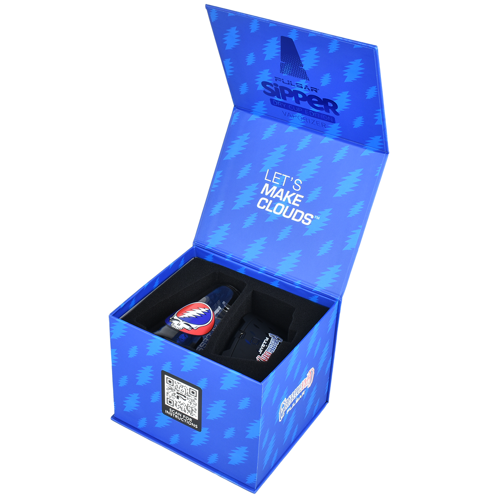 Pulsar x Grateful Dead Sipper Concentrate & 510 Cartridge Vaporizer | Dry Cup Edition | Packaging Open View