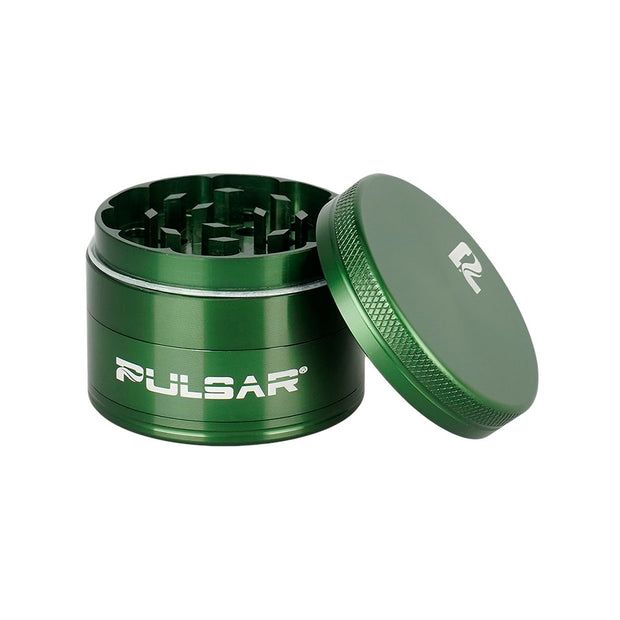 Pulsar Solid Top Aluminum Grinder | 4pc | 2" | Green Open View
