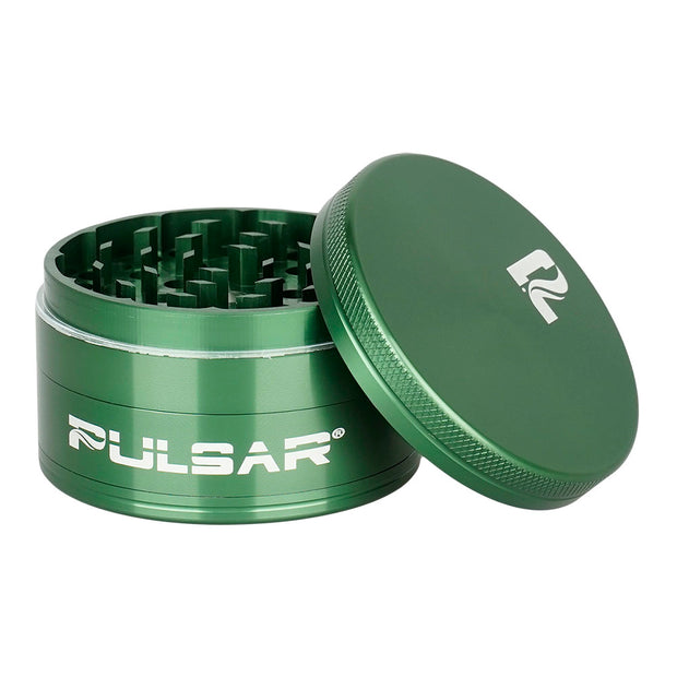 Pulsar Solid Top Aluminum Grinder | 4pc | 2.5" | Green Open View